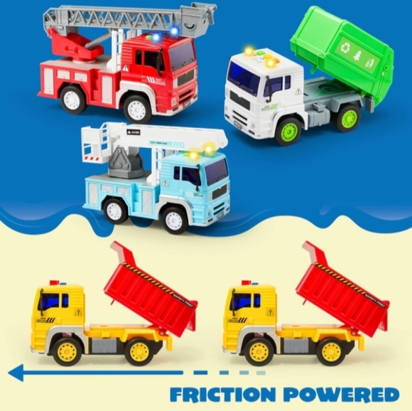4 Friction Trucks new-Boom Lift, Fire Rescue, Garbage Truck, Dump Truck - Picture 7 of 11